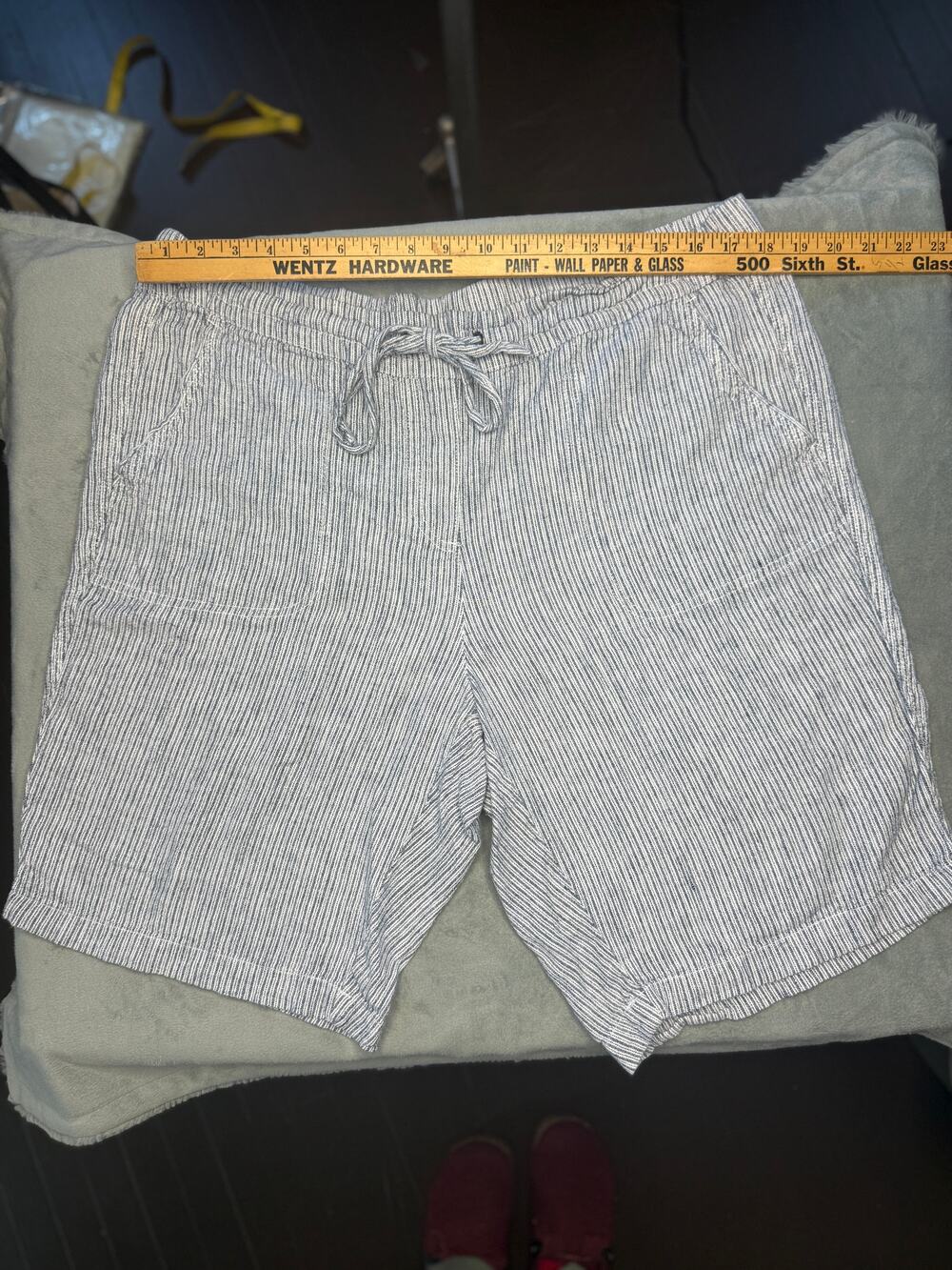 er Se Linen Blend Pinstripe Shorts Size 1X | Navy White | Drawstring Waist